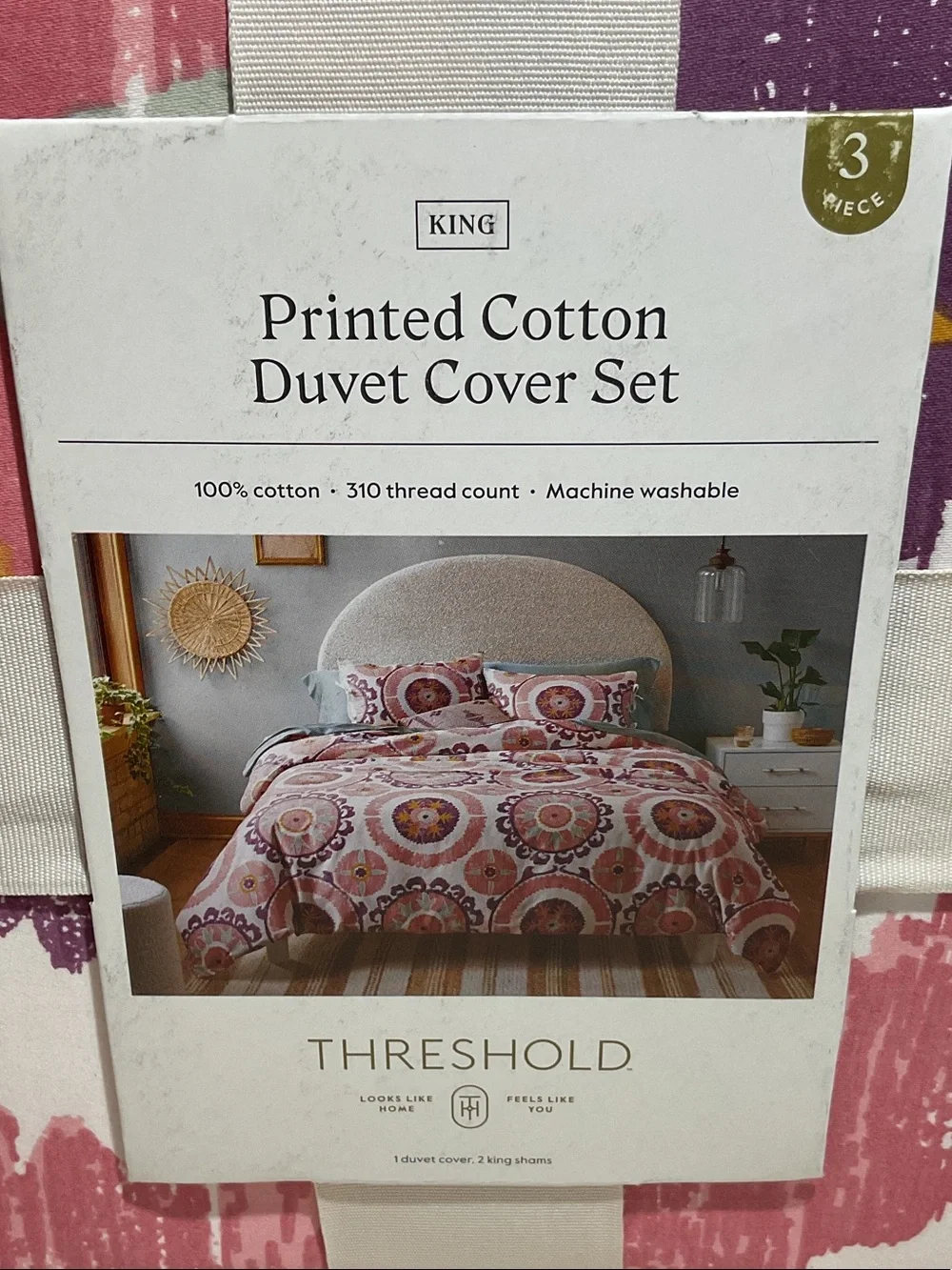 Threshold Floral Brushstroke Cotton Duvet Cover - Pink, Purple & Gold
